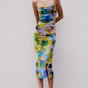 NWT- Zara Mesh Tulle Strapless Midi Dress